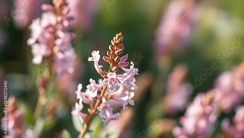 valerian. A cluster of Valerian plants with delicate pink-white flowers swaying in a soft breeze. gardening catalogs, home-decor guides, designed for home decor and floral branding.