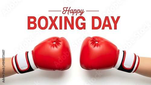 Happy boxing day greeting with two bright red boxing gloves ready for action