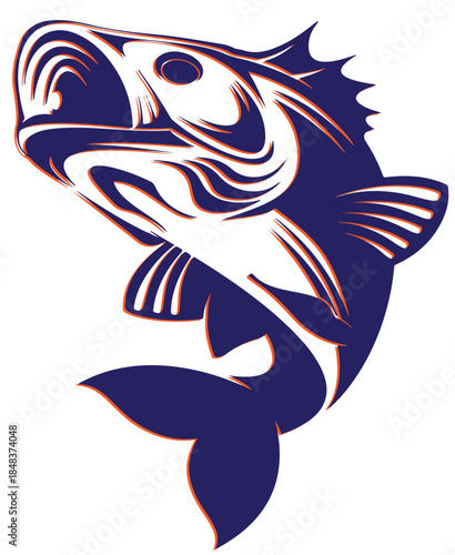 Aggressive Bass Fish Illustration – High-Energy Sport Fishing Vector Design for Tournament Logos, Outdoor Branding, Decals and Merchandise