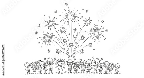Children Watching Fireworks Celebration.