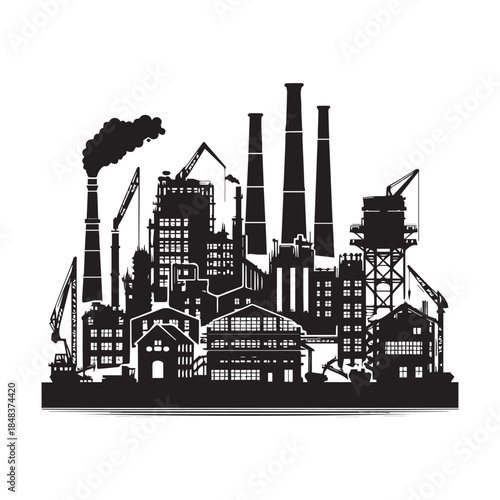 Industrial Factory Pollution Illustration – Smoke Emission City Vector