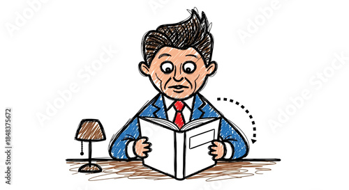 Man engrossed in reading a book with intense focus.