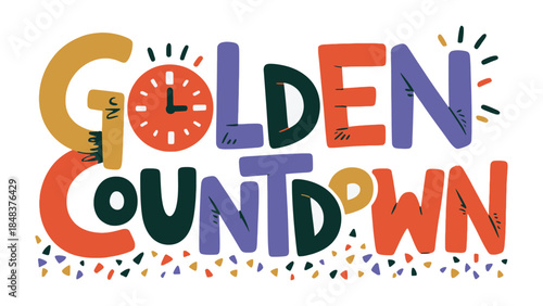 Golden Countdown: A vibrant graphic design that exudes excitement, anticipation and celebration of a special occasion, with its playful lettering style and dynamic shapes.