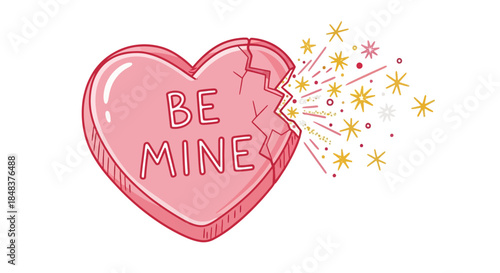 Broken Heart Candy with Be Mine Message and Sparkling Effect.