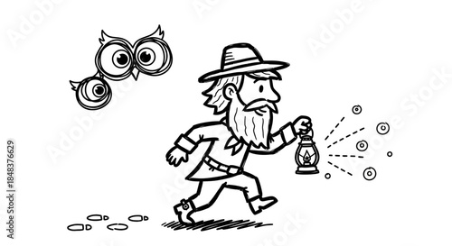 Wallpaper Mural Cartoon man with beard and hat holding a lantern. Torontodigital.ca