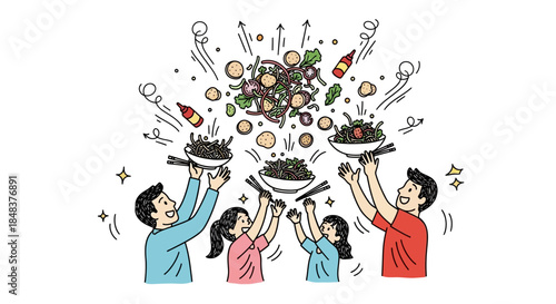 Family enjoying delicious food together in a joyful celebration of eating.