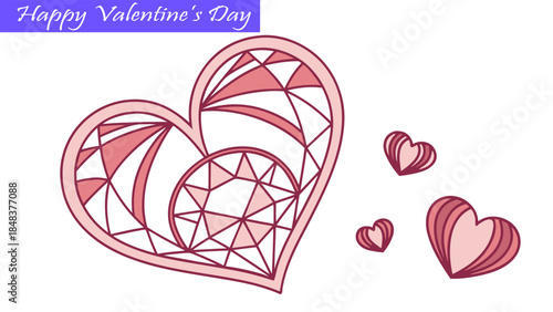 Valentine heart outline illustration with geometric diamond shapes is perfect for greeting cards, wedding invitations, and love-themed designs.