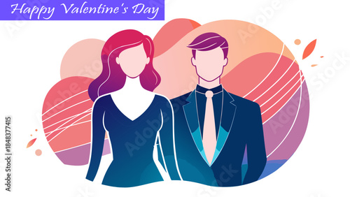 Valentine's Day couple illustration elegant man and woman on a romantic background, celebrating the love and relationship holiday anniversary.