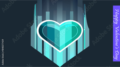 Valentine's Day vibrant blue heart illustration with modern abstract background for love and romantic holiday celebration.