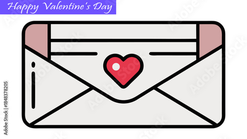 Valentine's Day love message notification envelope with heart isolated on transparent background email communication vector illustration. 