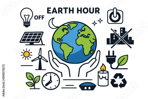 Earth Hour Illustration Highlighting Global Energy Conservation Awareness Lights Off Minimal Clean Concept