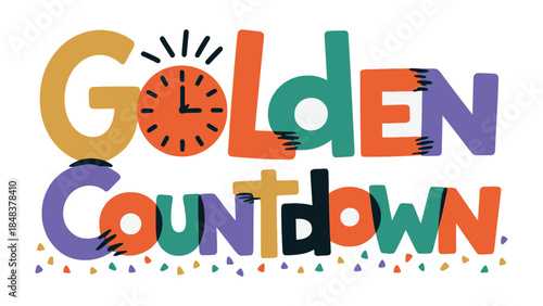 Golden Countdown: A vibrant and captivating graphic announces a special moment, with a clock design. a visual celebration.
