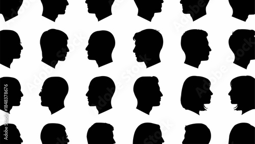 Collection of Diverse Human Head Silhouettes in Profile View.