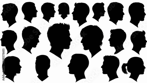 Collection of Diverse Human Head Silhouettes Facing Different Directions.