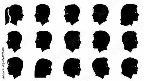 Collection of Diverse Human Head Silhouettes in Profile View.