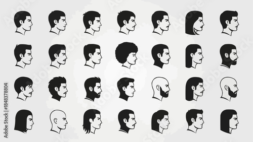 Collection of diverse human profile illustrations showcasing various hairstyles and facial features.