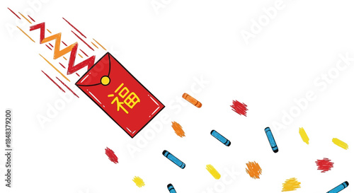 Red Envelope with Chinese Character and Falling Objects.
