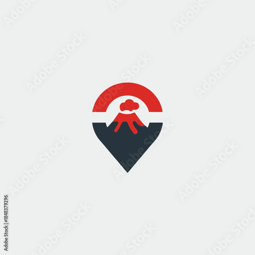 Volcano Location Pin Logo Design Concept.