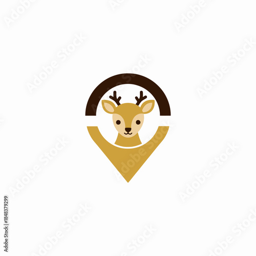 Cute Cartoon Deer Head in Location Pin Logo Design.