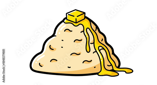 Mashed Potatoes with Melting Butter Cartoon Illustration.
