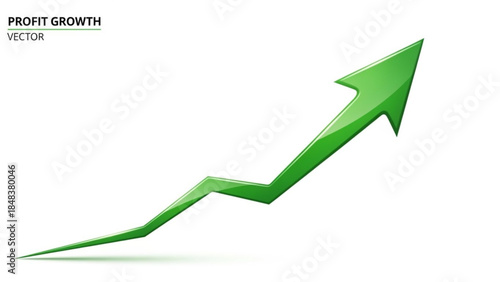 Green Arrow Rising: An upward-pointing green arrow, symbolizing growth and success, ascends diagonally. Its glossy finish reflects progress and forward momentum.