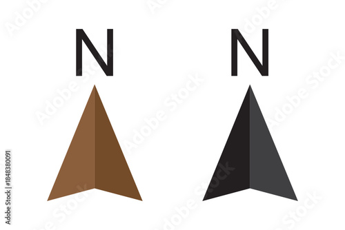 Compass and north arrow icon set, navigation and direction symbols, N direction sign, vector illustration for maps, orientation, and travel design elements.