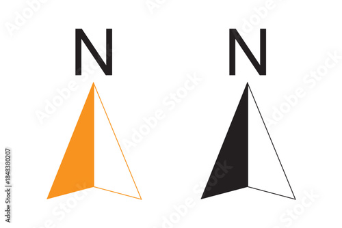 Compass and north arrow icon set, navigation and direction symbols, N direction sign, vector illustration for maps, orientation, and travel design elements.