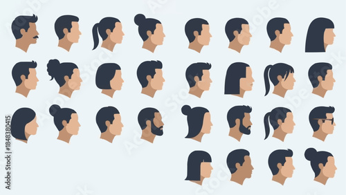 Diverse collection of diverse people profiles in side view.