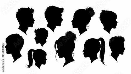 Collection of Diverse Human Head Silhouettes in Profile View.