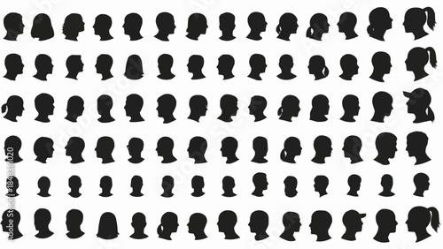 Collection of Diverse Human Head Silhouettes in Profile View.