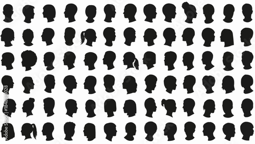 Collection of Diverse Human Head Silhouettes in Profile View.