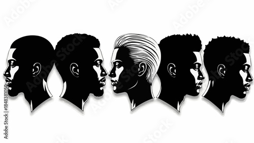 Diverse Group of Men and Women in Profile Silhouette.