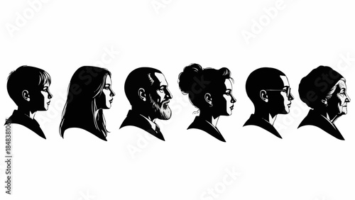 Diverse group of people in silhouette representing different ages and ethnicities.