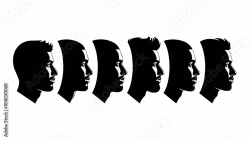 Multiple Silhouettes of a Mans Head in Profile.