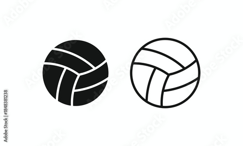 Professional volleyball ball illustration in solid black silhouette and clean outline versions, ideal for sports tournament graphics and team symbols