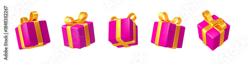 3d gift box with golden bow plastic box with shadow vector illustration