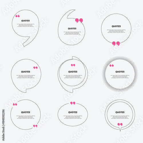 Quote box frame big set. Quote box icon. Texting quote boxes. Blank template quote text info design boxes quotation bubble blog quotes symbols.