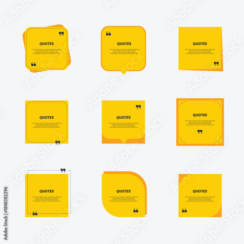 Quote box frame big set. Quote box icon. Texting quote boxes. Blank template quote text info design boxes quotation bubble blog quotes symbols.