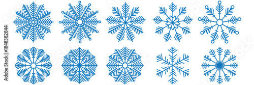 Set of Snowflakes Christmas design vector. Snowflakes icons. White Snowflake. Snowflakes template. Snow winter. Snowflakes icons. Snowflake vector icon. EPS 10.