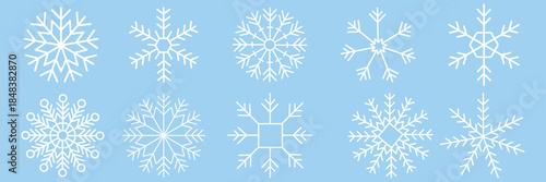 Set of Snowflakes Christmas design vector. Snowflakes icons. White Snowflake. Snowflakes template. Snow winter. Snowflakes icons. Snowflake vector icon. EPS 10.