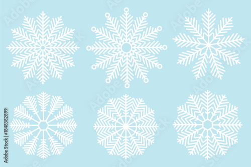 Snowflakes icon set. Snow sign. Snowflakes template. Snowflake winter. Snowflakes icons. Winter icon. Snowflake collection. Vector Illustration. Vector Graphic. EPS 10. Blue set.