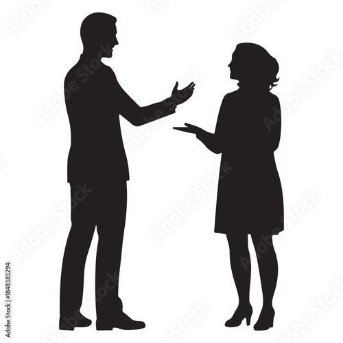  A silhouette illustration of a man and a woman engaged in a discussion