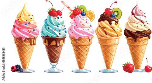 Colorful Ice Cream Sundae Cones Collection