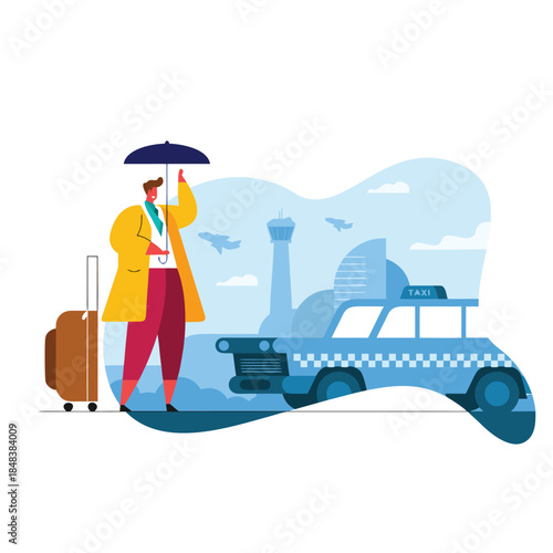 A traveler requests a taxi.eps