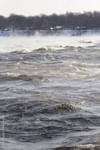 Powerful Winter River Waves with Mist and Cold Air