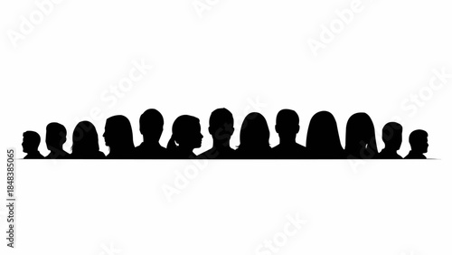 Diverse group of people silhouettes in a line.