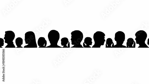 Diverse Crowd Silhouettes Facing Forward in a Line.