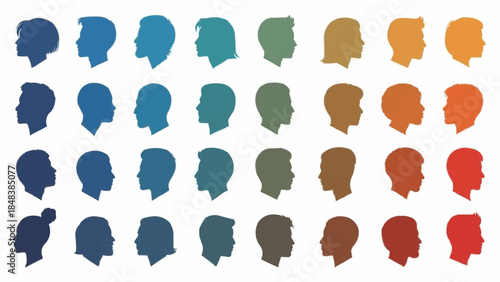 Collection of Diverse Human Head Silhouettes in Profile View.