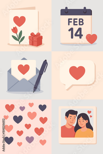 Valentine's Day celebration with love symbols and gifts