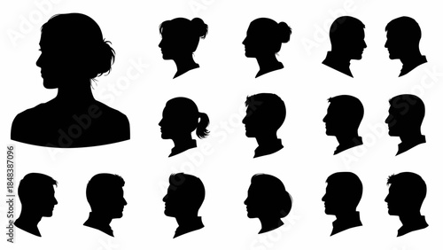 Collection of Diverse Human Silhouettes in Profile View.